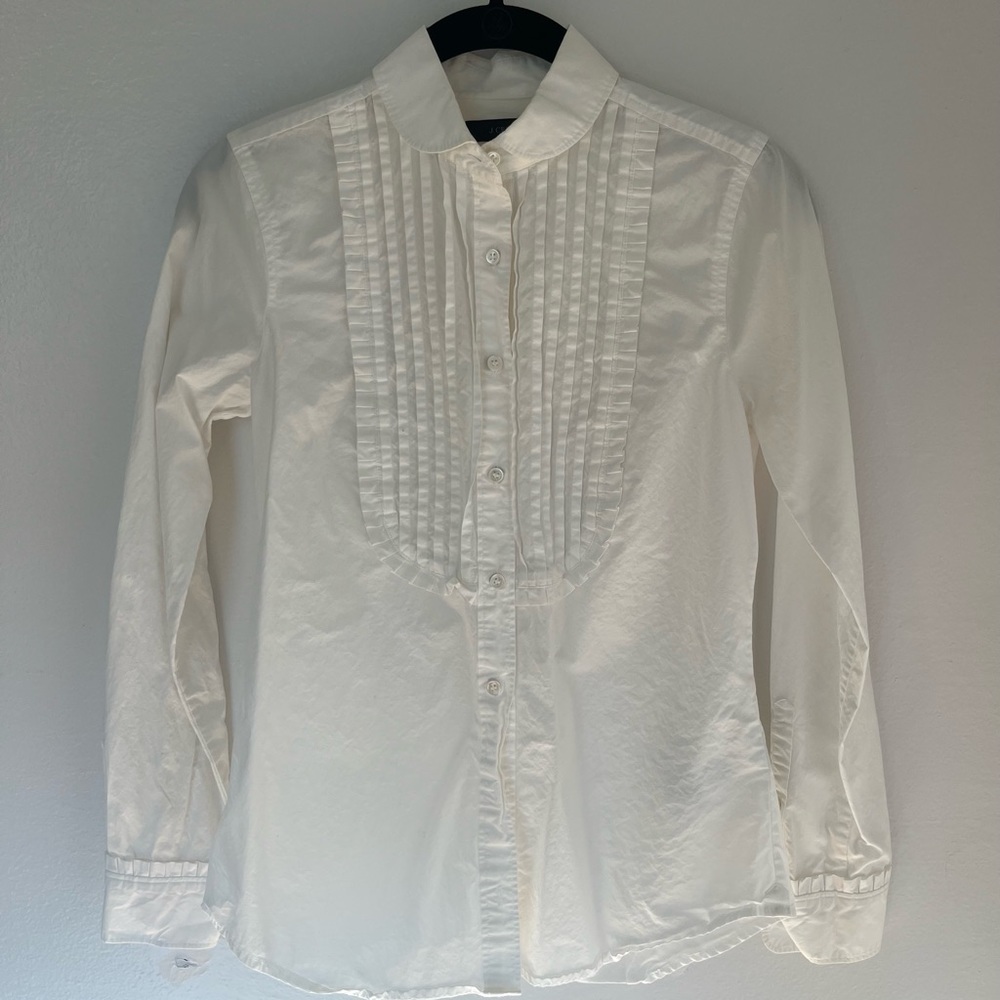 J. Crew White Tuxedo Blouse